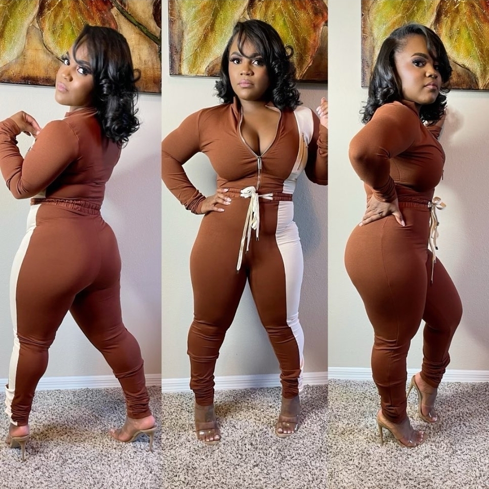 Two-Tone Brown and Cream Jumpsuit
